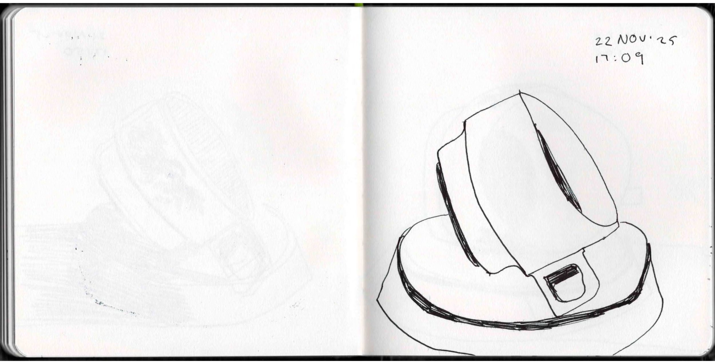 A sketch of a coffee mug on a saucer, with the date '22 Nov 25' and the time '17:09' written on the top right corner of the page.