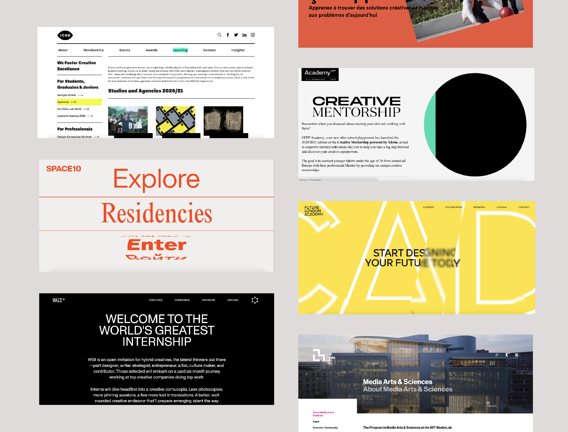 Desk research. Screenshots of design studio's and design organisation's websites.