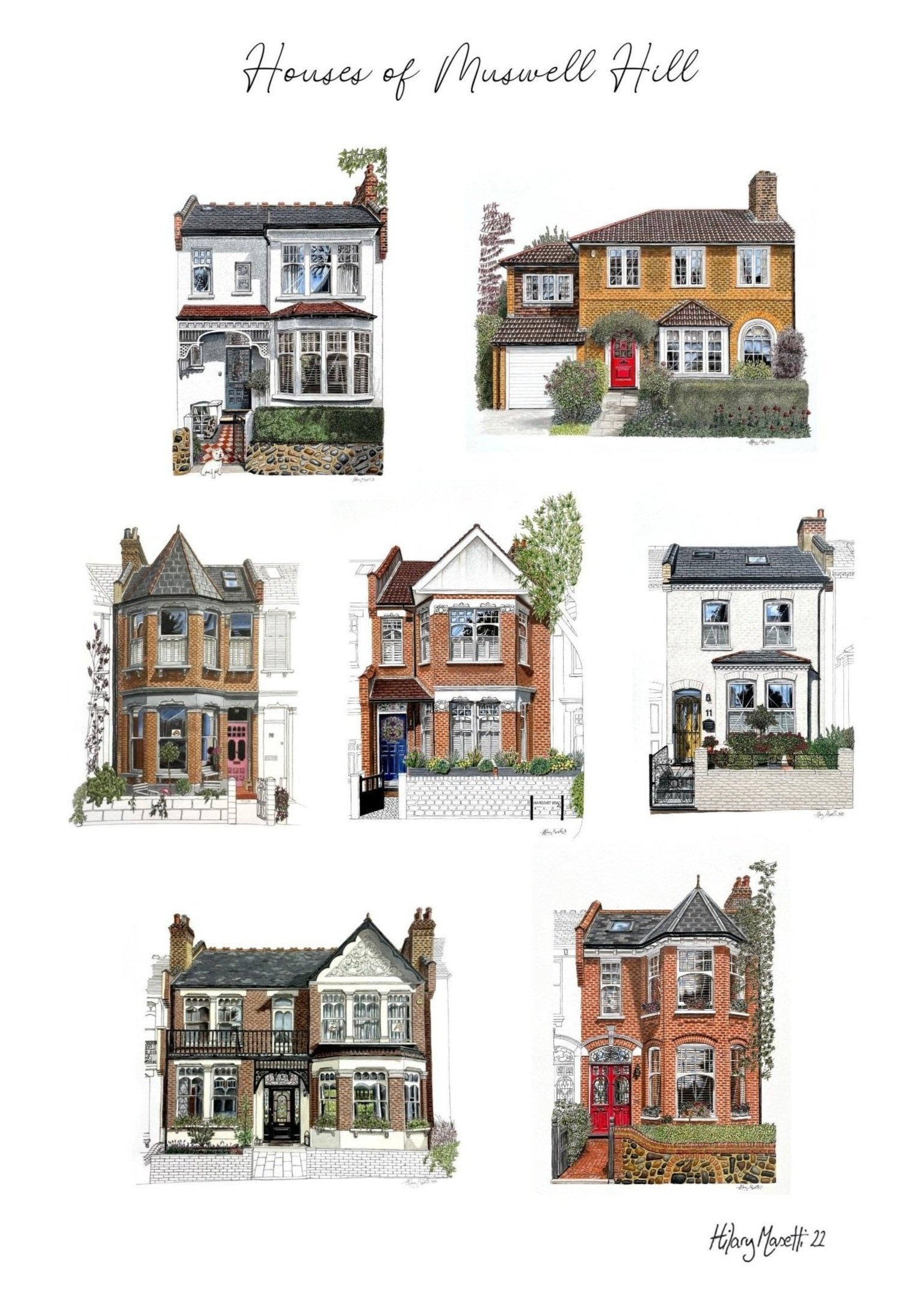 Houses of Muswell Hill art print by Hilary Sketches (artist Hilary Masetti) (Copy)