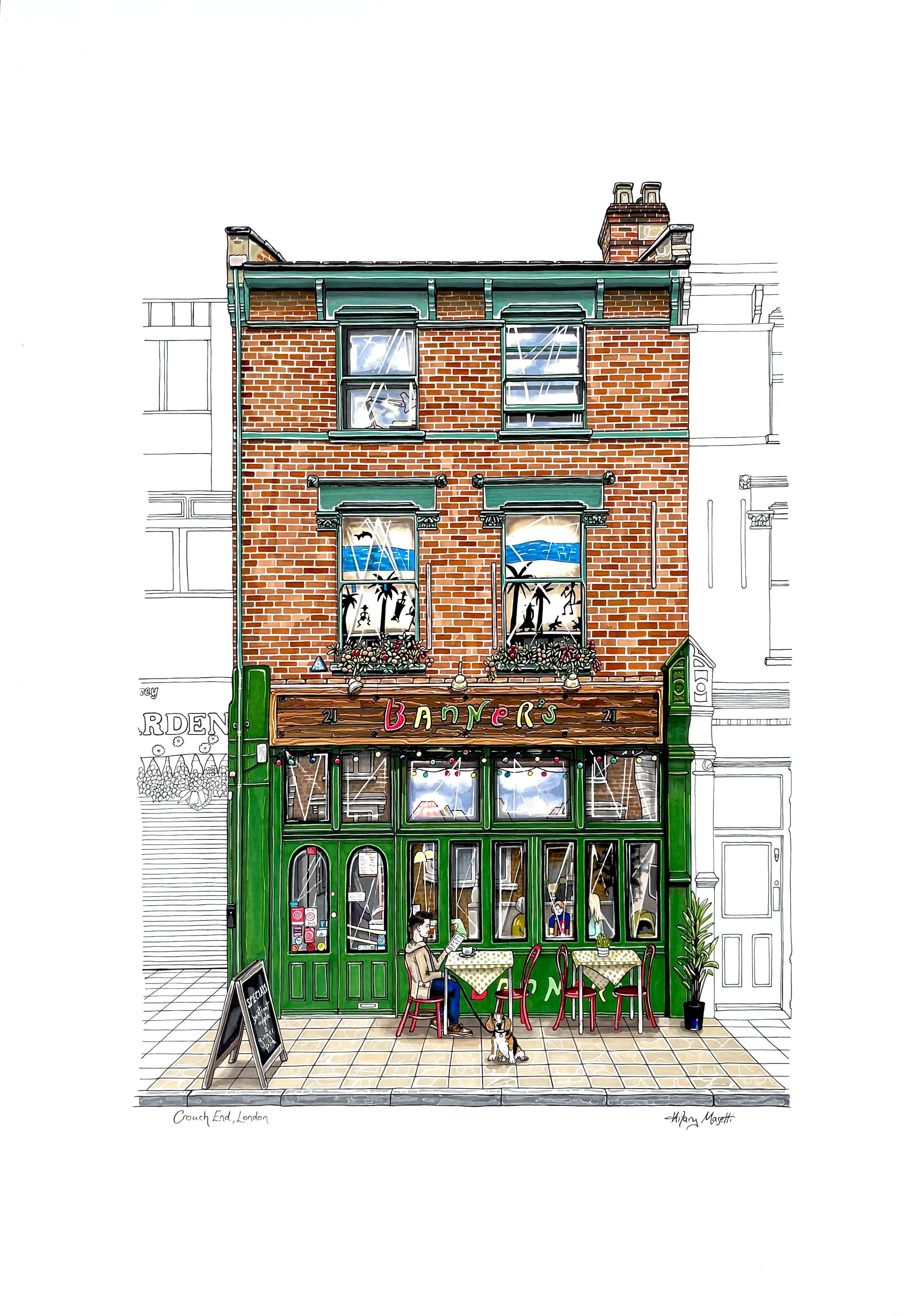Banners Restaurant, Crouch End by Hilary Sketches (artist Hilary Masetti) (Copy)