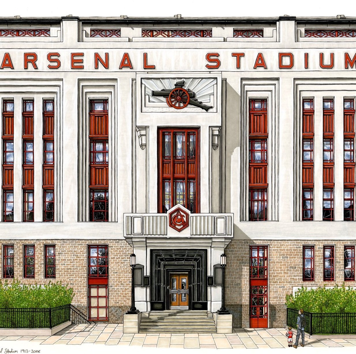 Highbury Square, Arsenal Stadium 1913-2006 by Hilary Sketches (artist Hilary Masetti) (Copy)