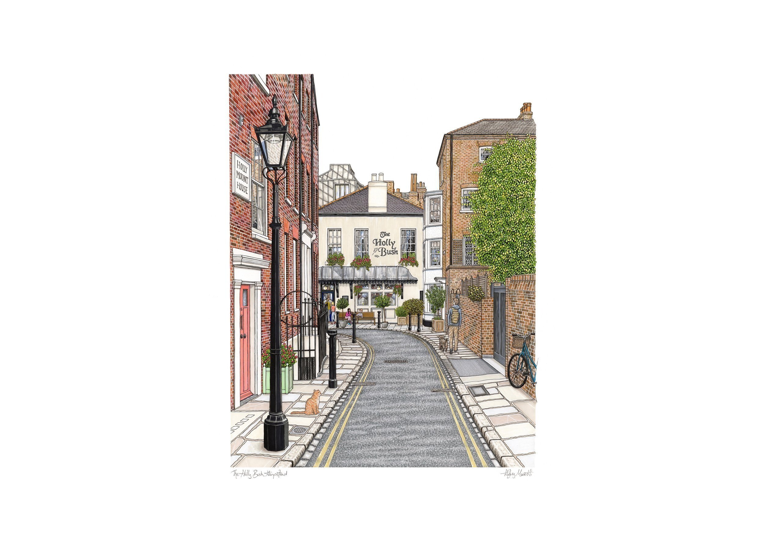 The Holly Bush, Hampstead. This is hand-drawn in stunning detail by Hilary Sketches (artist Hilary Masetti). Prints are available to buy in 4 sizes