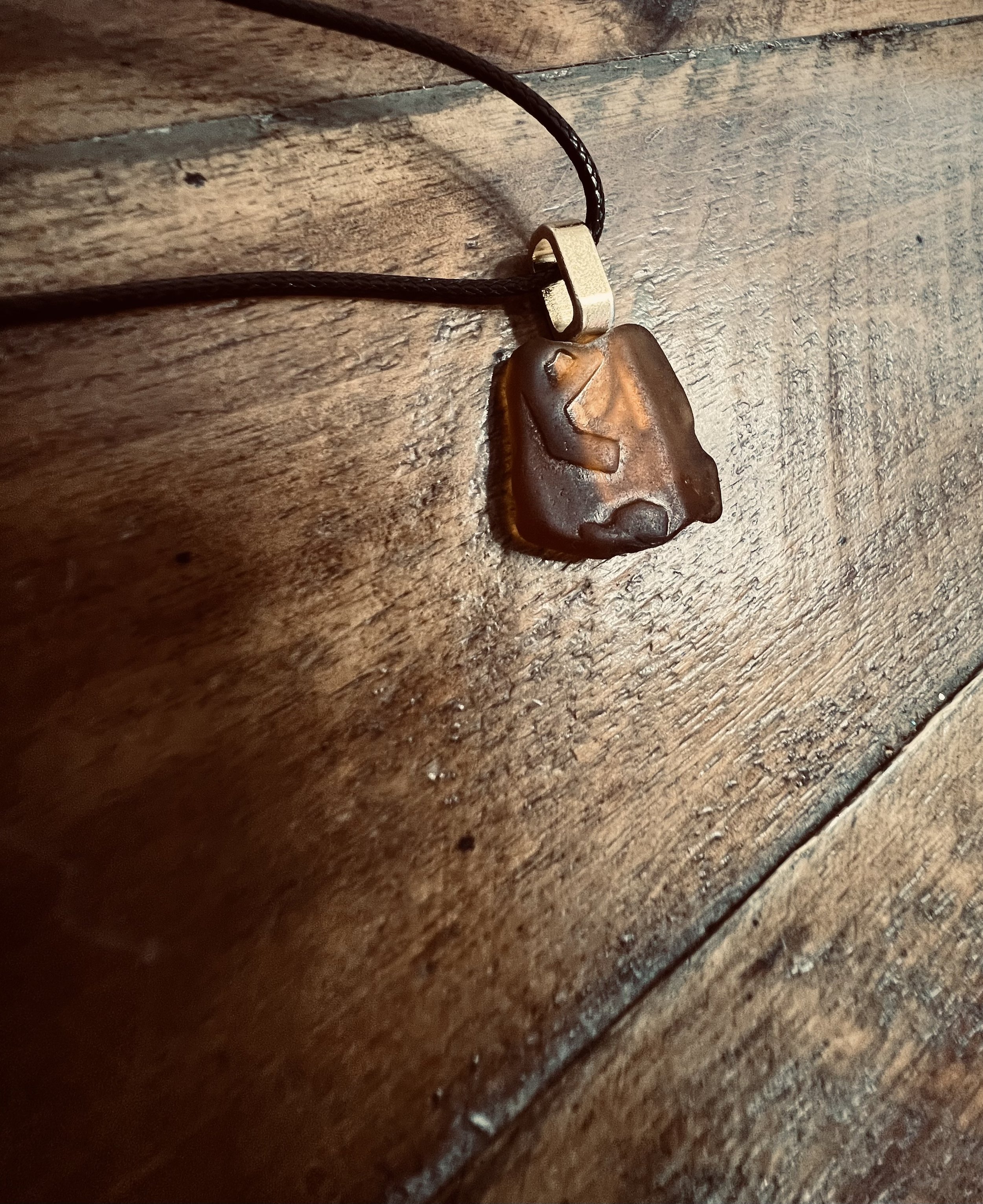 Beach Glass Pendant: Amber Bottle Shard