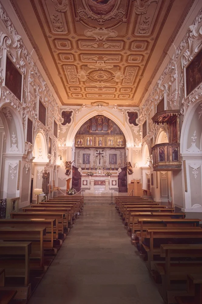 Interior of the Church and Convent of San Francesco D'Assisi in Matera, Italy.  The 18th century building features paintings by the 15th century artist, Lazzaro Bastiani.