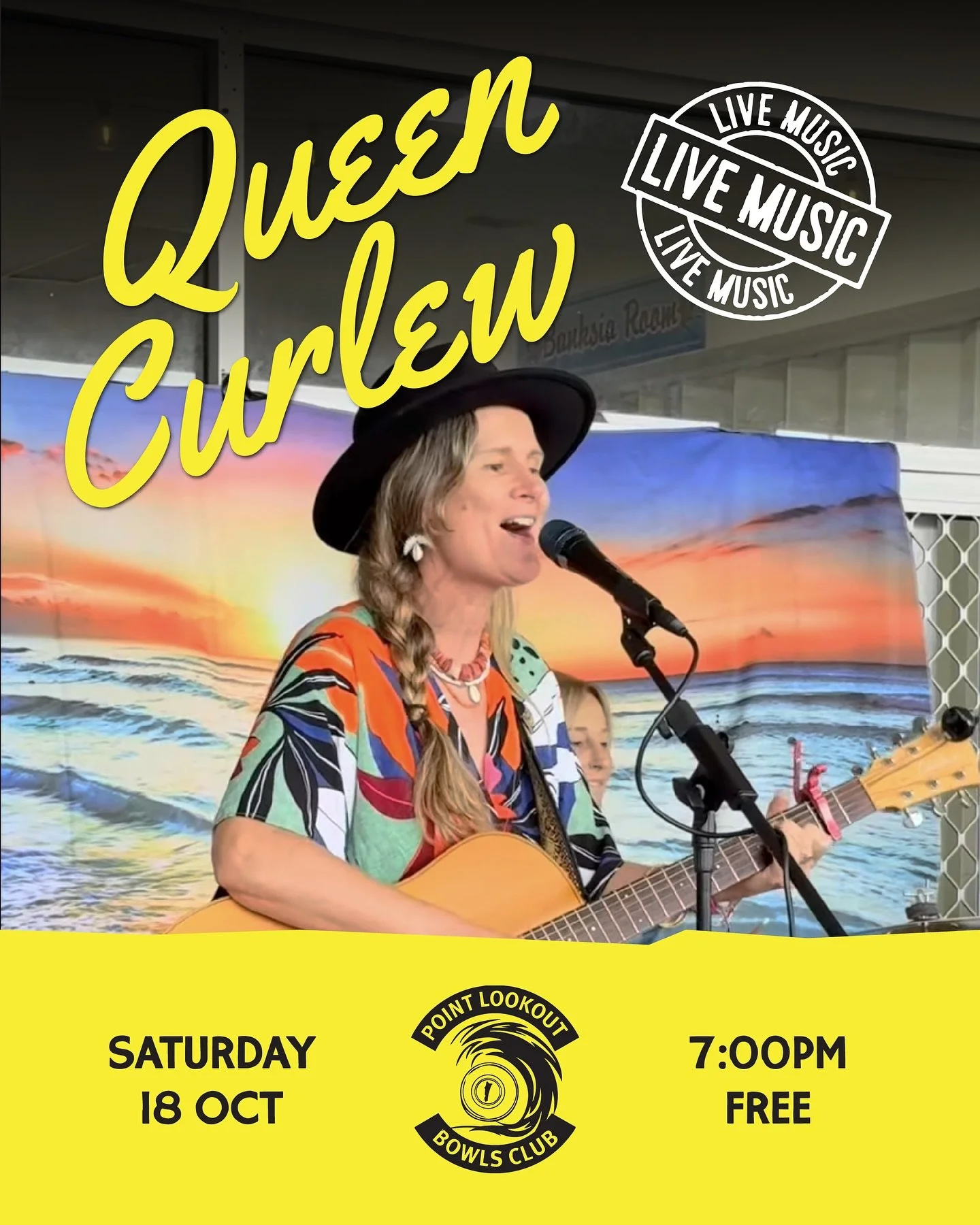 QUEEN CURLEW LIVE! 
Saturday 18 October 7pm
Get ready for an evening with local favourites Queen Curlew bringing their signature island sound to the Point Lookout Bowlsie!
The Bowlsie will be the place to be after the Straddie Invitational surf he