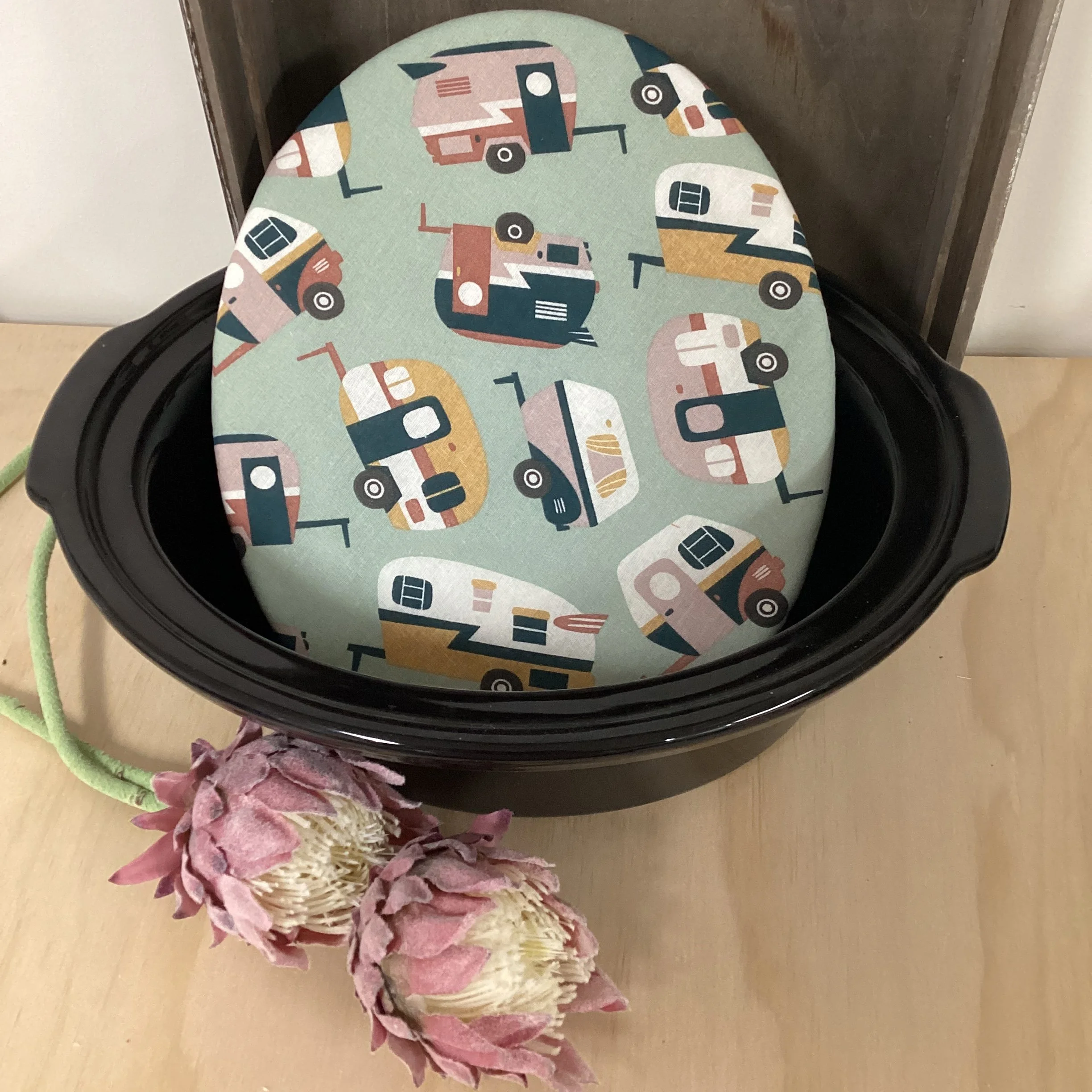 Green Caravan Slow Cooker Lid Cover