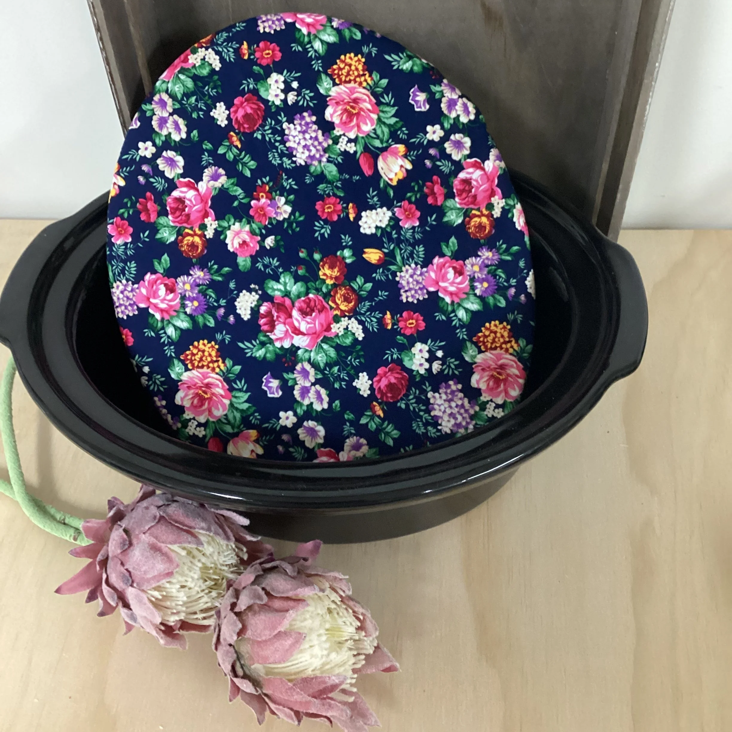 Navy Blue Floral Slow Cooker Lid Cover