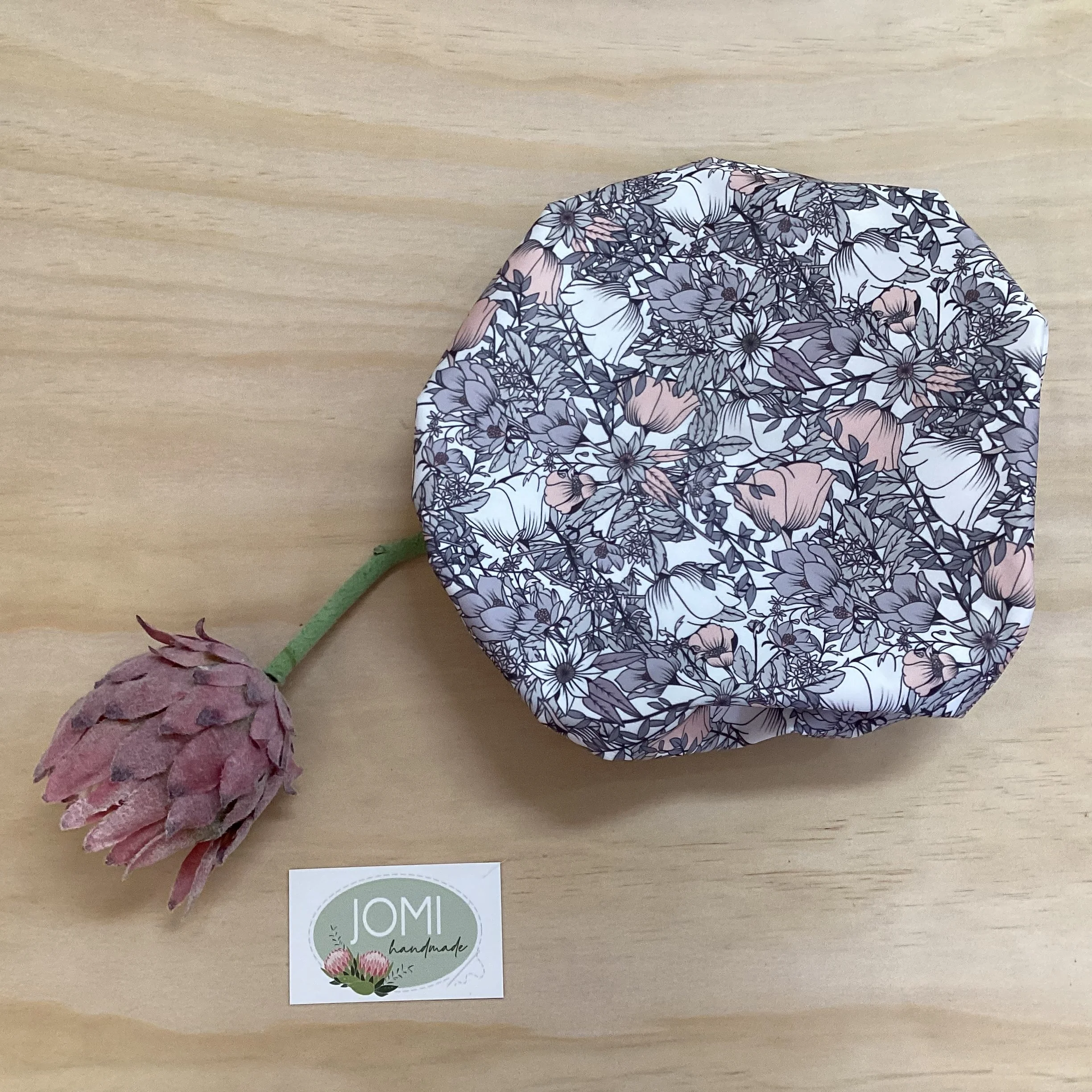 Grey and Pink Floral Shower Cap