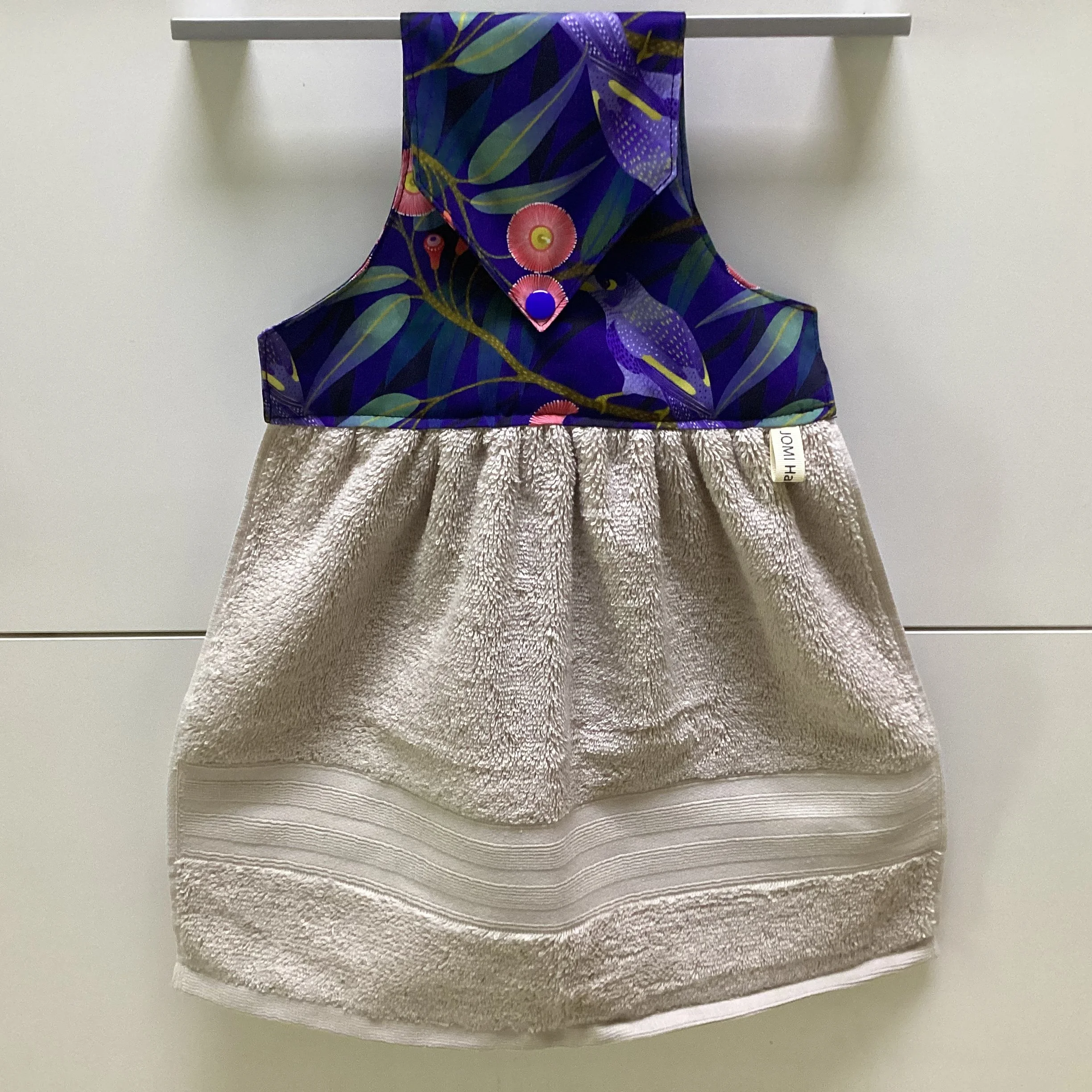 Blue Bird and Flowering Gum on Beige Hanging Hand Towel