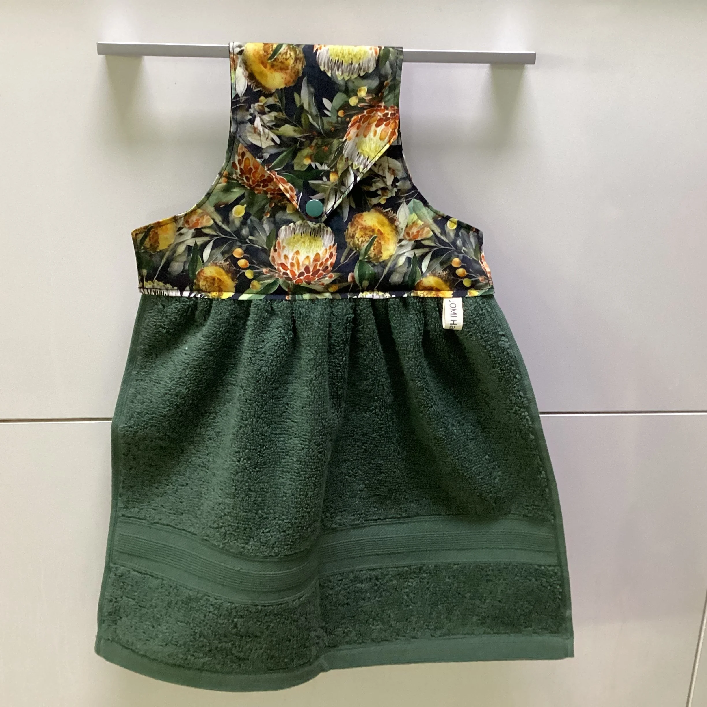 Green Proteas on Dark Green Hanging Hand Towel
