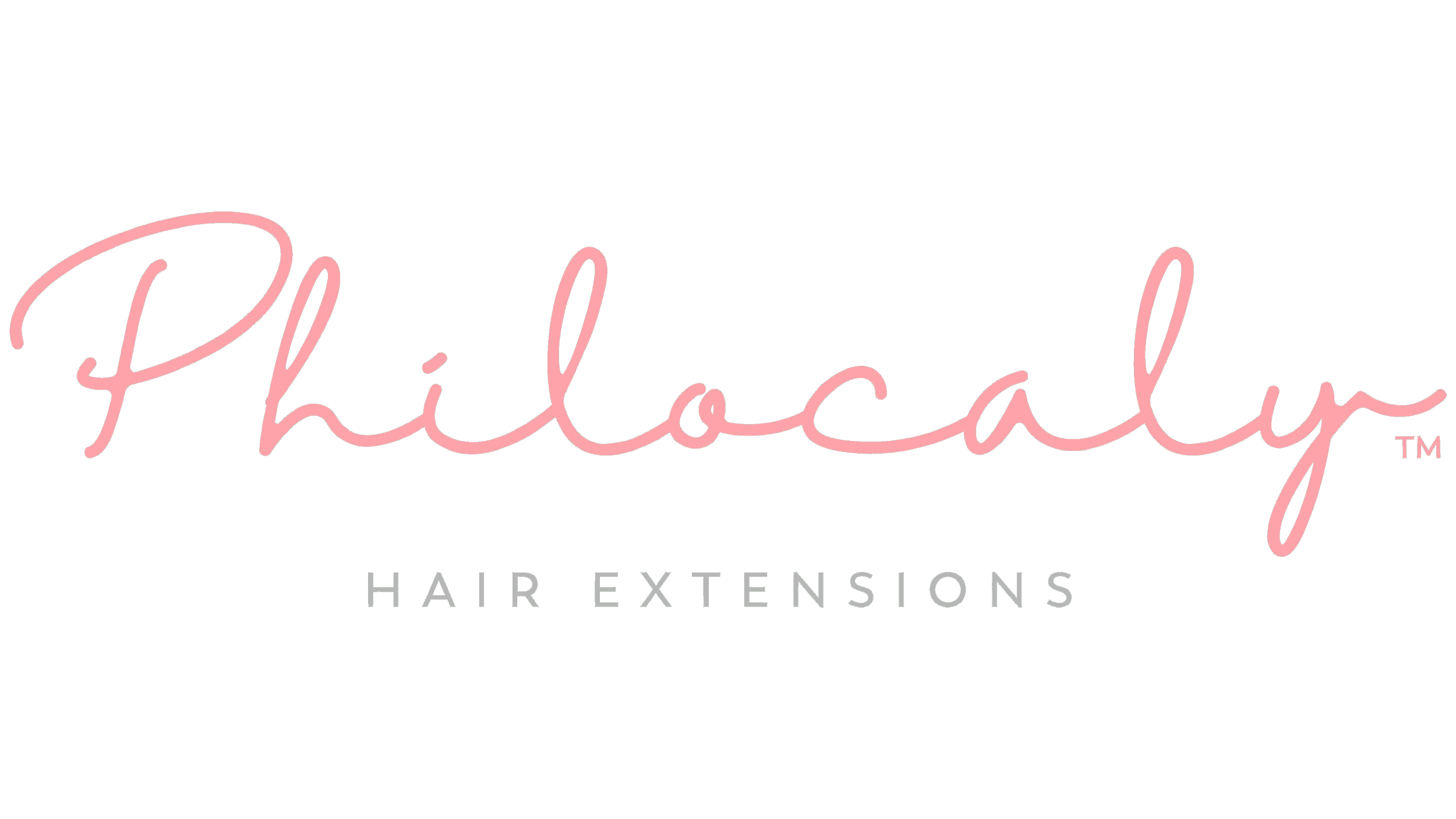 Logo for Philocaly Hair Extensions with pink cursive text 'Philocaly' and small green text 'HAIR EXTENSIONS' underneath on a black background.