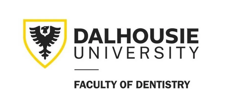 Dalhousie University Faculty of Dentistry logo with a black eagle crest in a yellow shield, and black text.