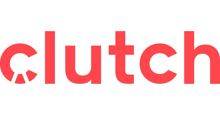 The word 'clutch' in red lowercase letters with a graphic of a gear or clutch component replacing the letter 'c'.
