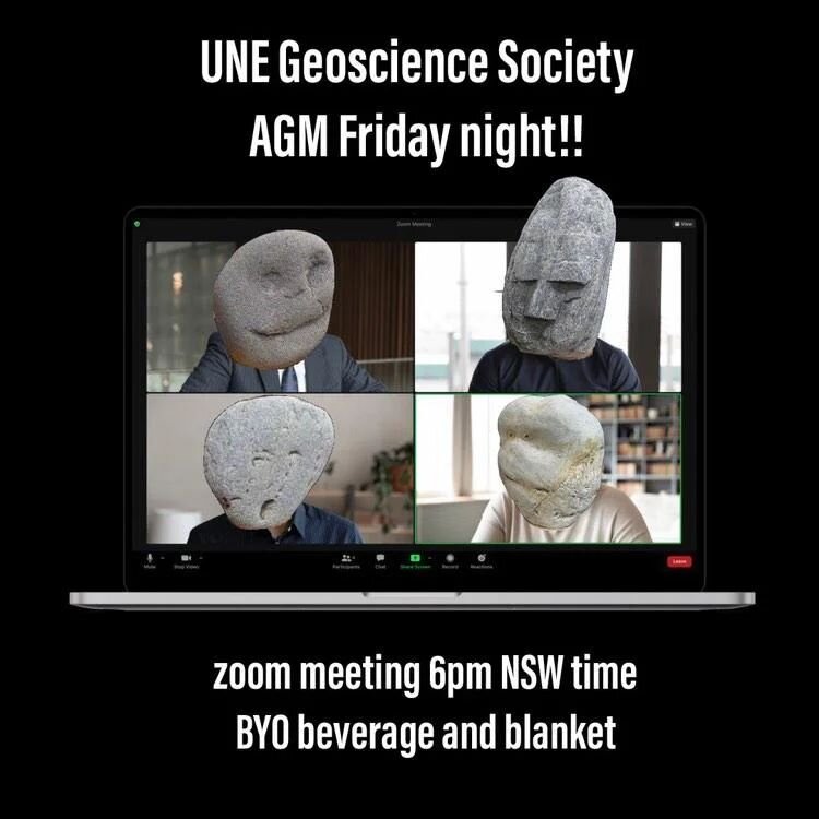 Want to get involved with the @unegeosciencesociety??? You can! Zoom in to their AGM tomorrow night 6 pm. Head to their Insta for more info. #geoscience #studentgeologicalsociety #uninewengland #geology #earthscience #palaeontology