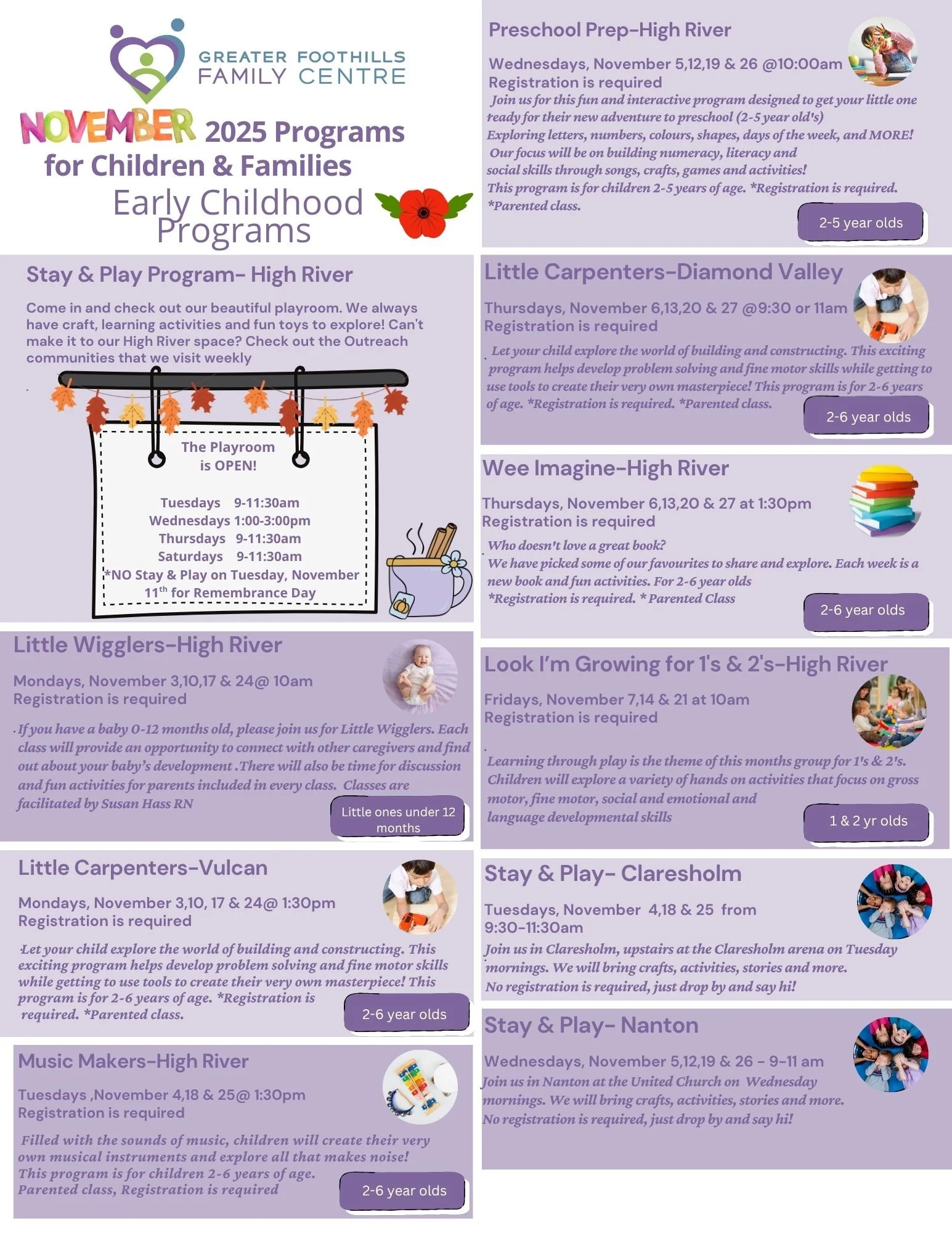 November Registration is OPEN!! For fast and easy registration go to www.greaterfoothillsfamilycentre.ca