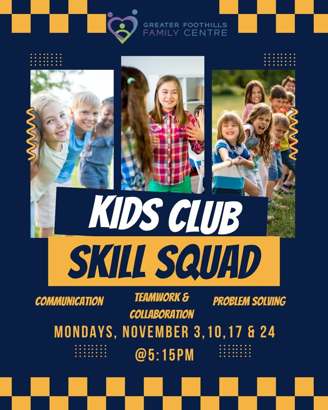 We have spaces available in our November programs :) Sign up for out Jr. Kids club &amp; Kids Club: Skill Squad~ for fast and easy registration go to our website at www.greaterfoothillsfamilycentre.ca
