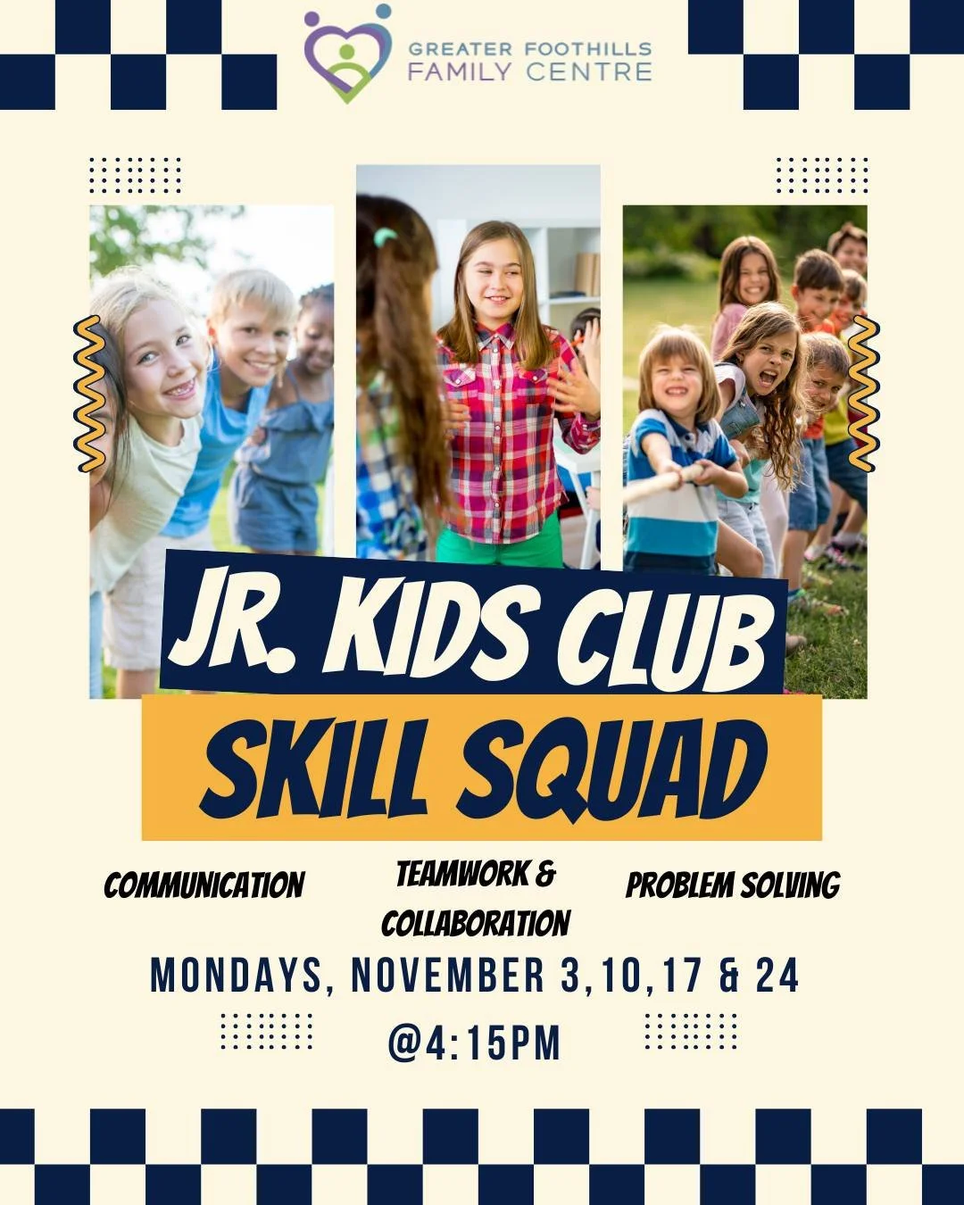 Check out these programs for your school aged kiddos (Jr. Kids Club for 6-8 year old's and Kids Club for 9-12 year old's).

Join us as we learn about skills such as communication, problem solving, teamwork and collaboration all through fun games and 