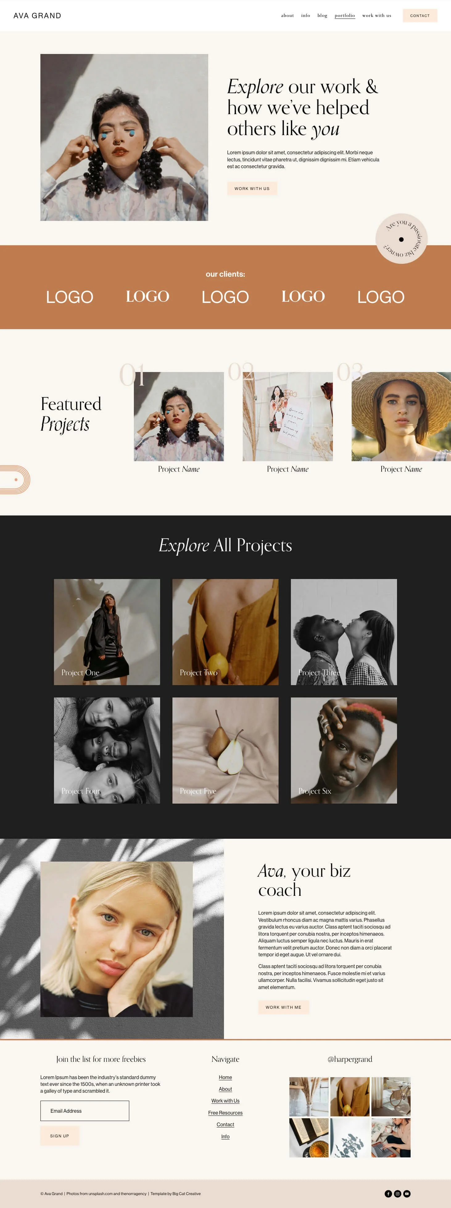 Different Portfolio Styles to add to Your Squarespace Website - Ava Grand Squarespace Template Portfolio Page