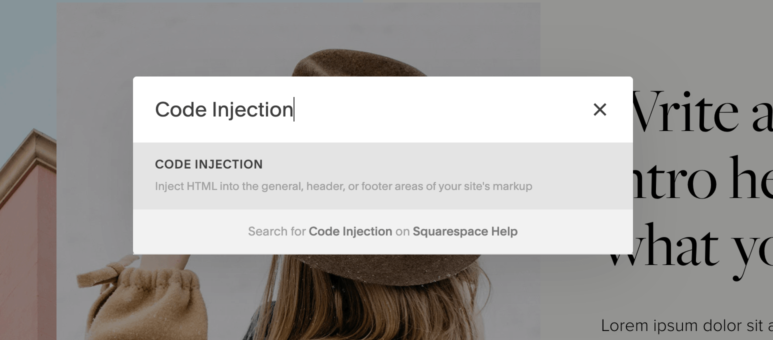 accessing the code injection panel in Squarespace