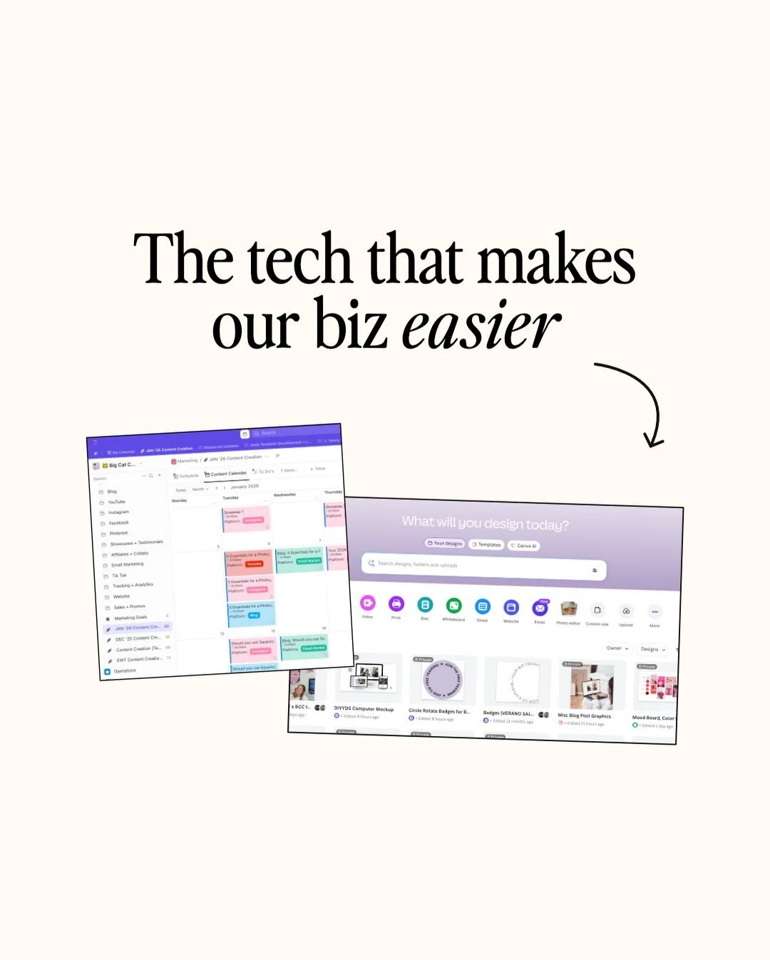 A peek behind the scenes ✨
&nbsp;
Behind every polished page is a handful of tools doing the heavy lifting!
&nbsp;
These are the ride-or-dies keeping us organized, inspired, and on track &mdash; so projects move forward without chaos (or 47 open tabs