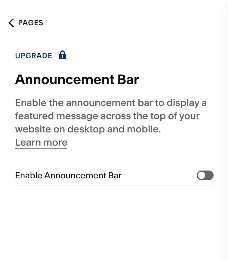 Enabling the announcement bar in Squarespace