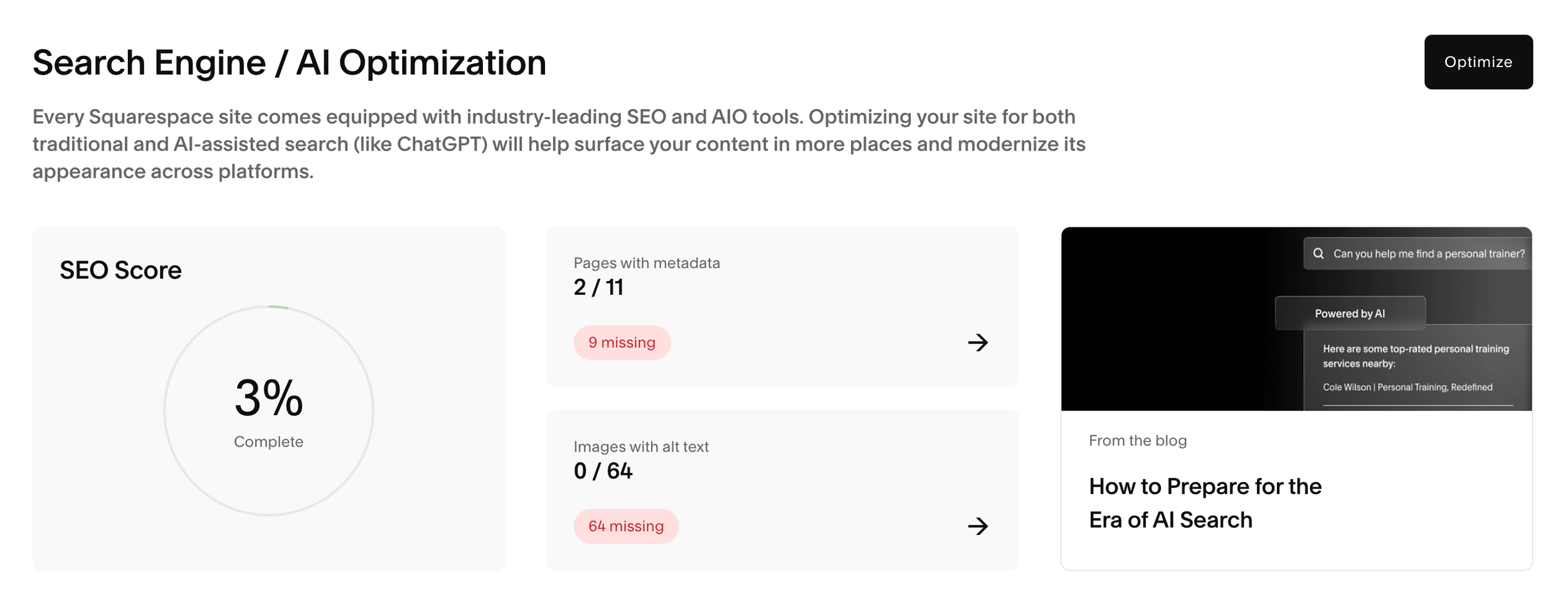 Squarespace SEO/AIO dashboard