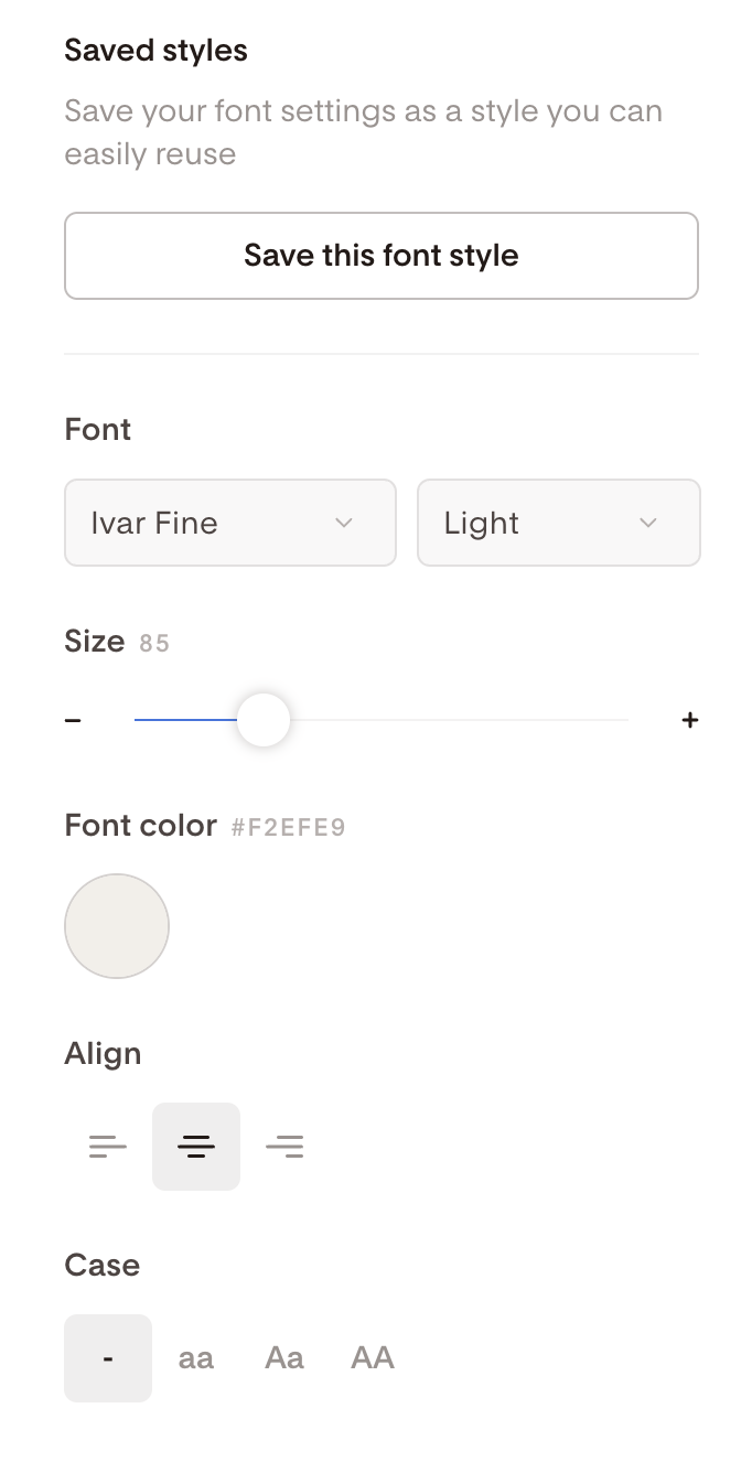 Flodesk saved styles and font editor