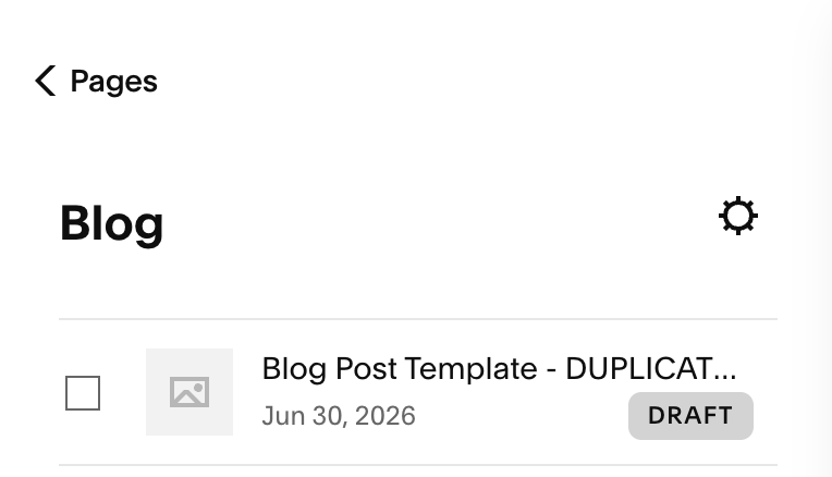 blog post template draft in Squarespace