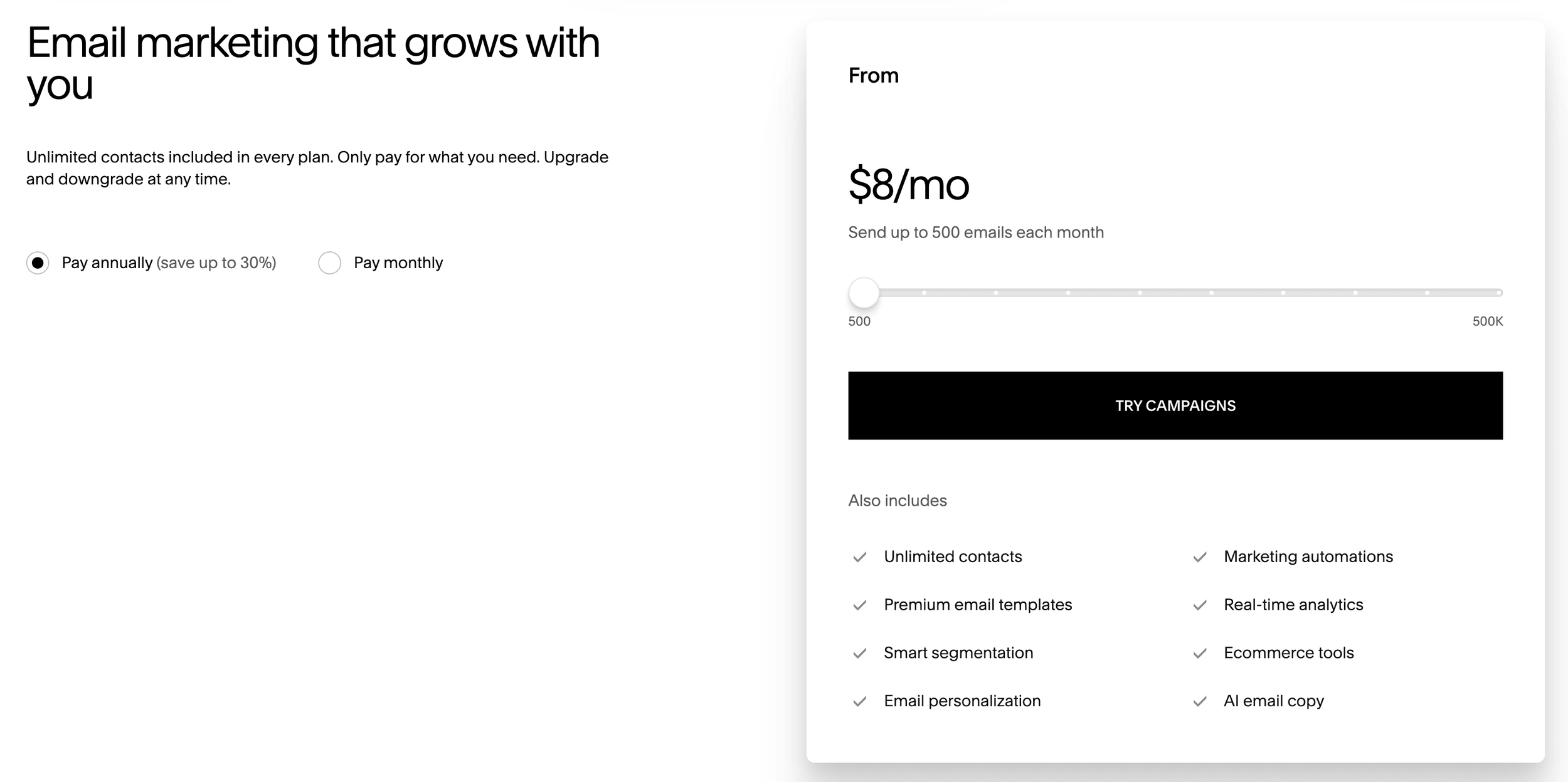 Squarespace email campaigns plans