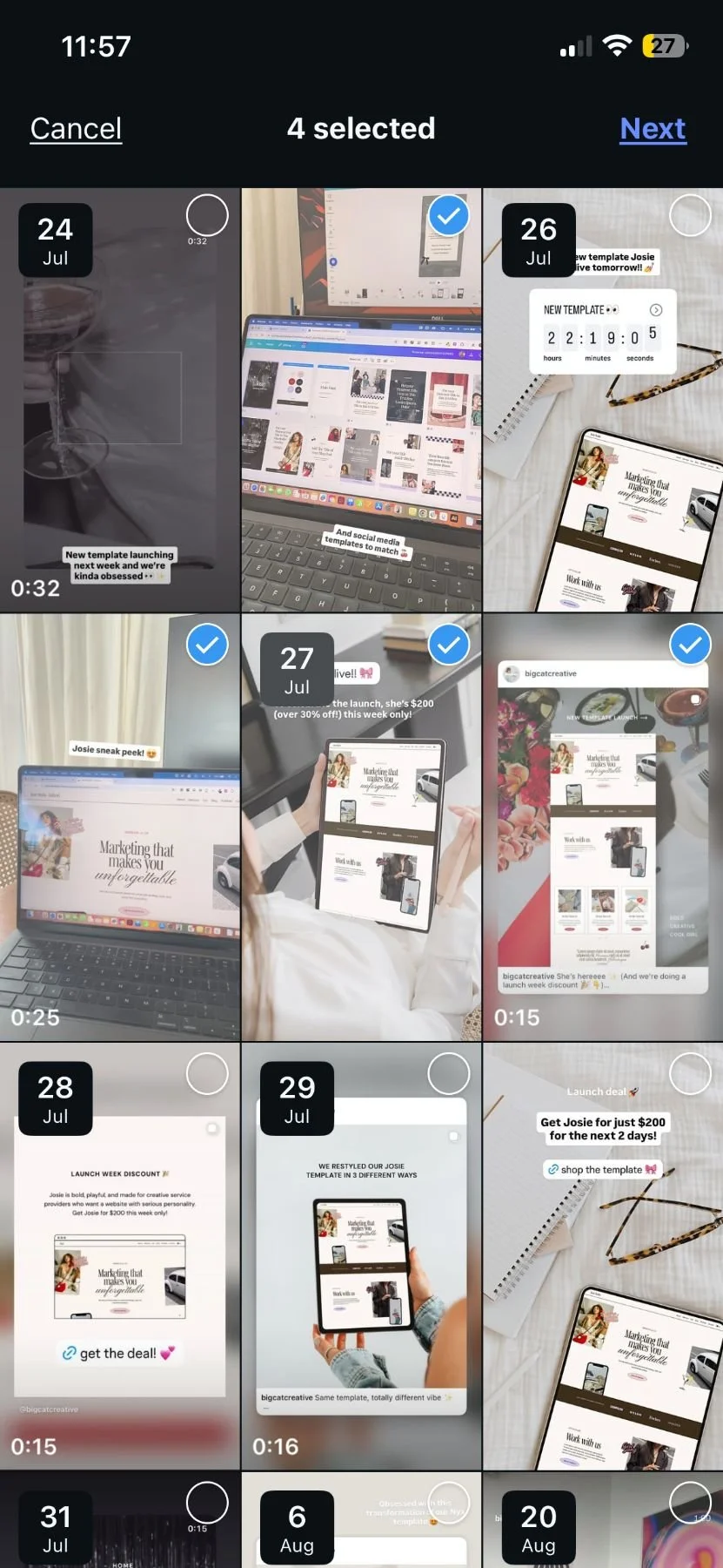 Selecting stories to add to a Highlight