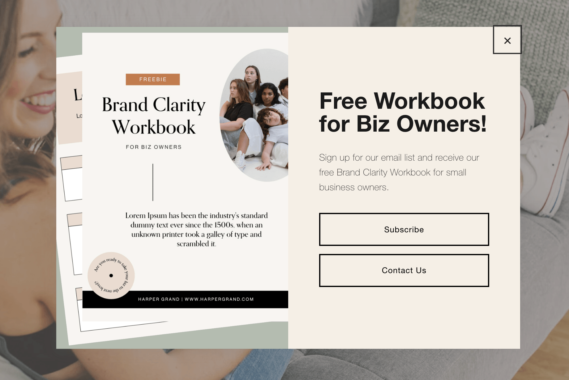 Promo pop up example in Squarespace