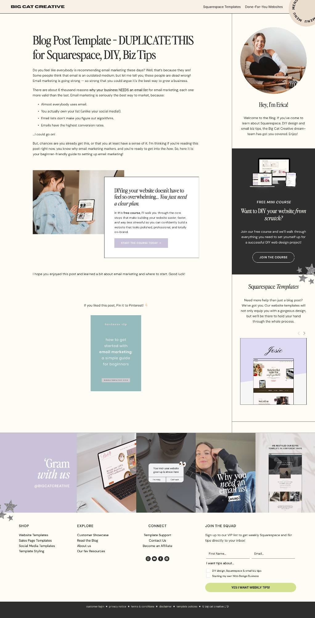 Squarespace blog post template example