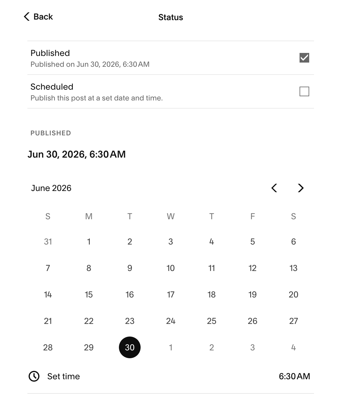 Set a date in the future for your blog post template