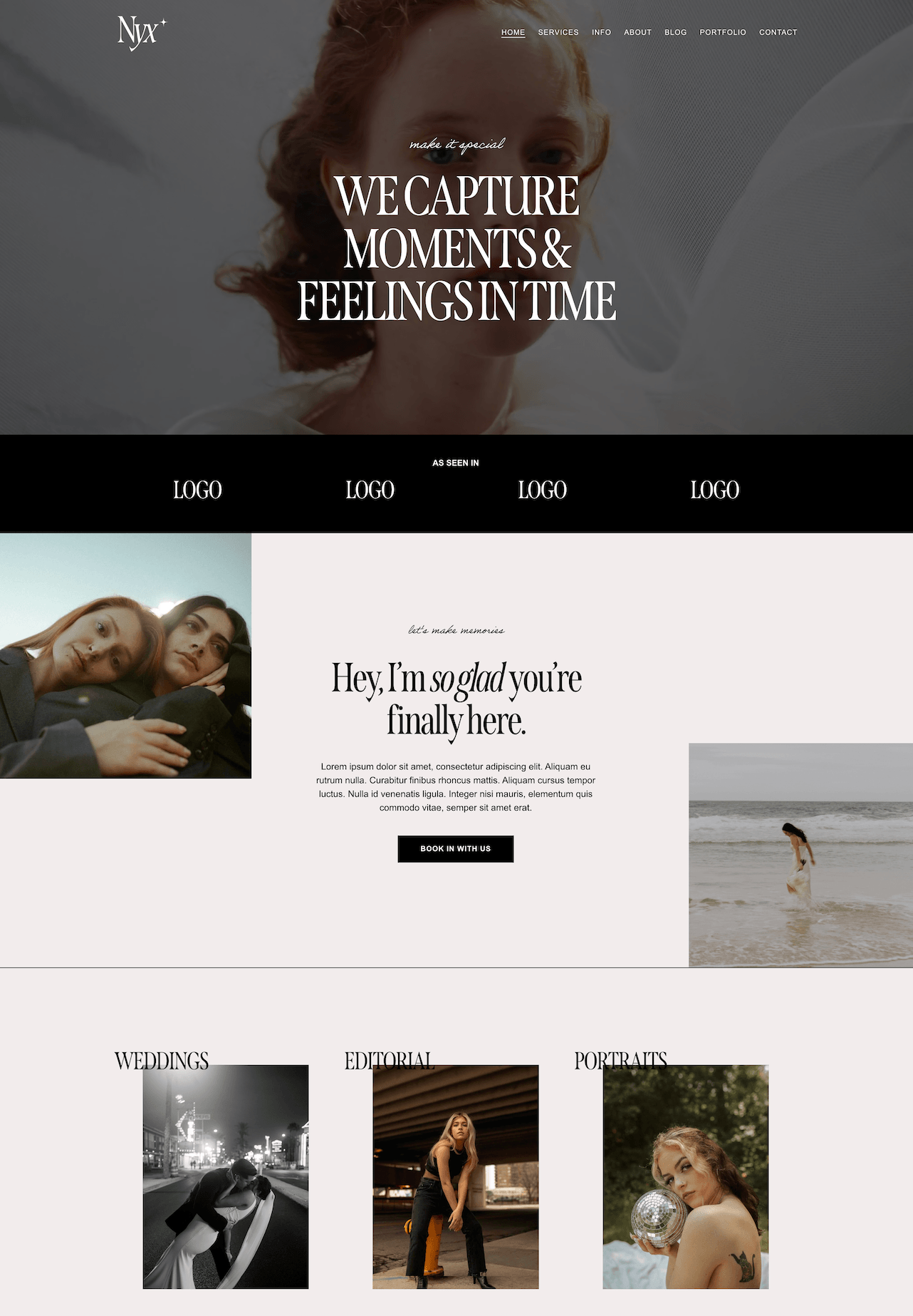 Homepage of our Nyx Premium Squarespace Template