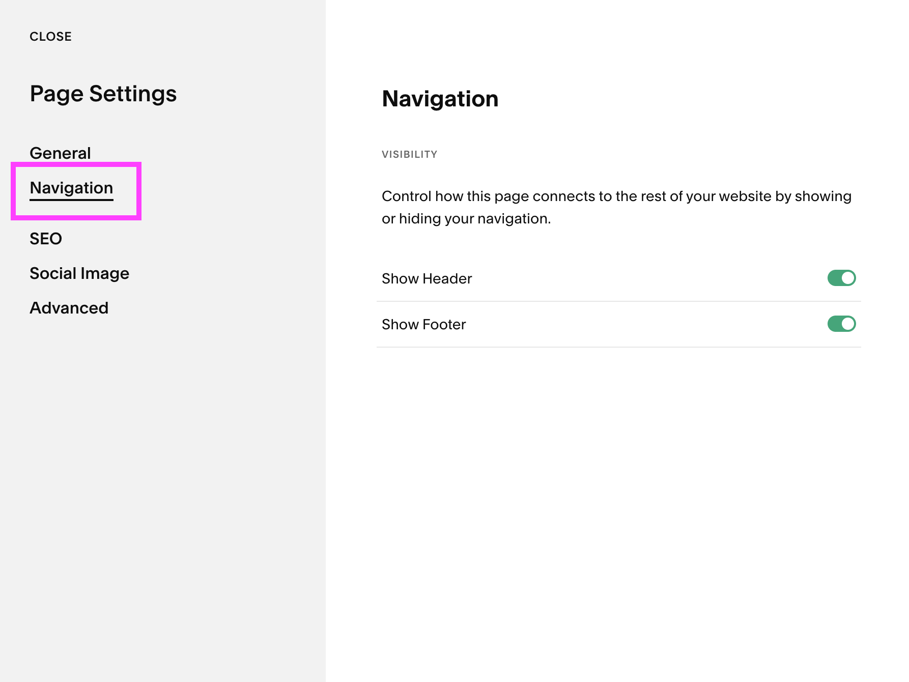 How to Remove the Header (or Footer) from a Page in Squarespace — Big