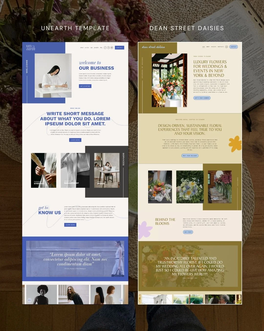 Before and After - Dean Street Daisies - Unearth Squarespace Template Full Template Restyle Showcase