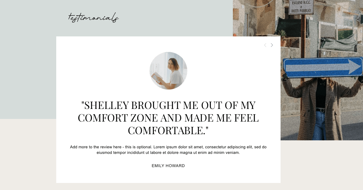 5 Must-Haves for a High-Converting Photography Website - Testimonials slider in the Shelley Squarespace Template