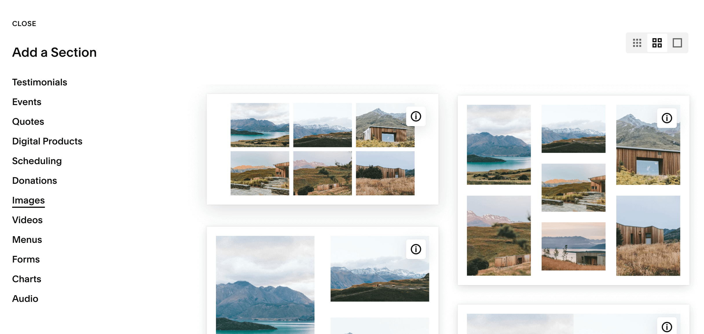 adding a gallery section in Squarespace