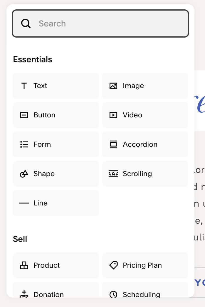 adding a block in Squarespace