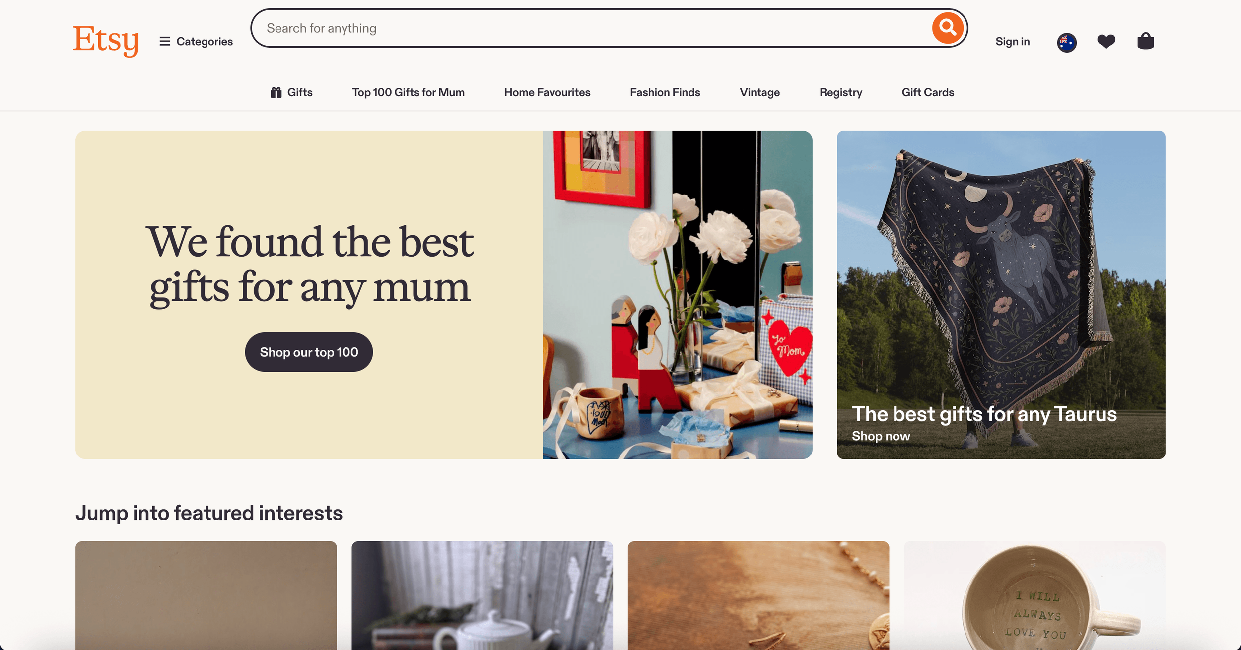 Etsy homepage