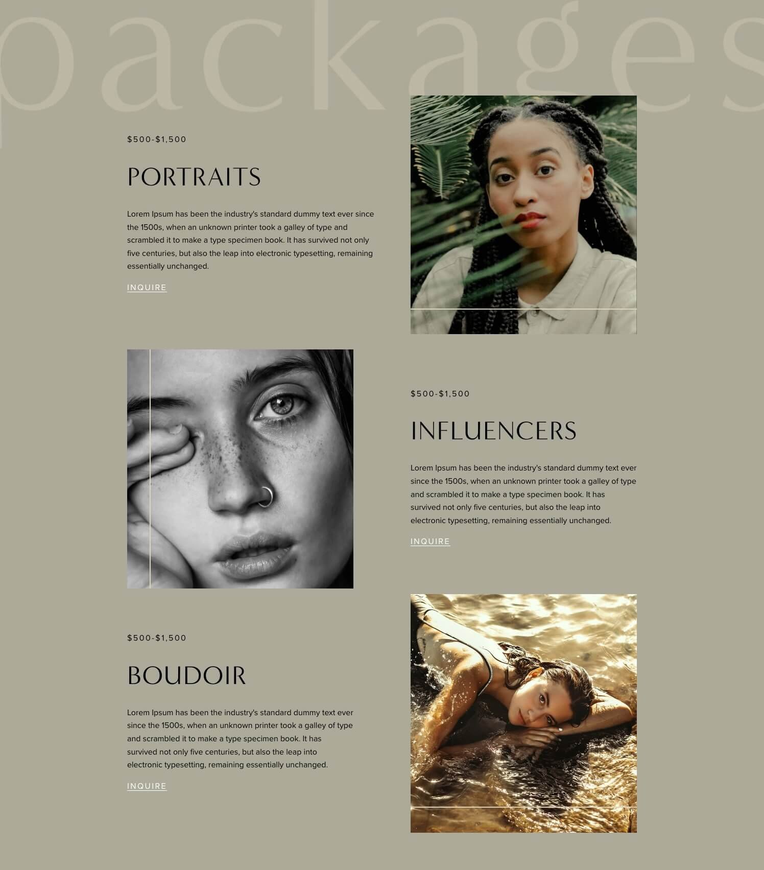 5 Must-Haves for a High-Converting Photography Website - Packages Section in the Noire Squarespace Template