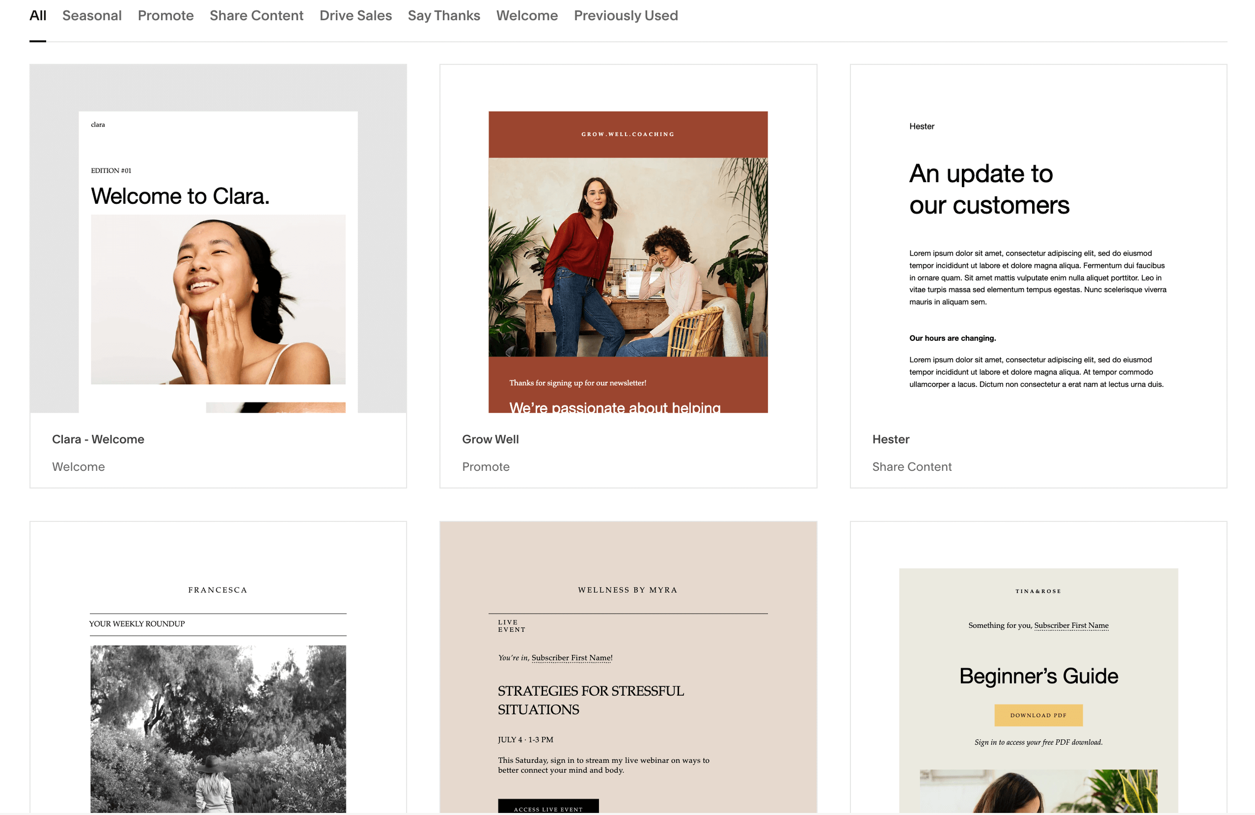 Squarespace Email Campaigns templates