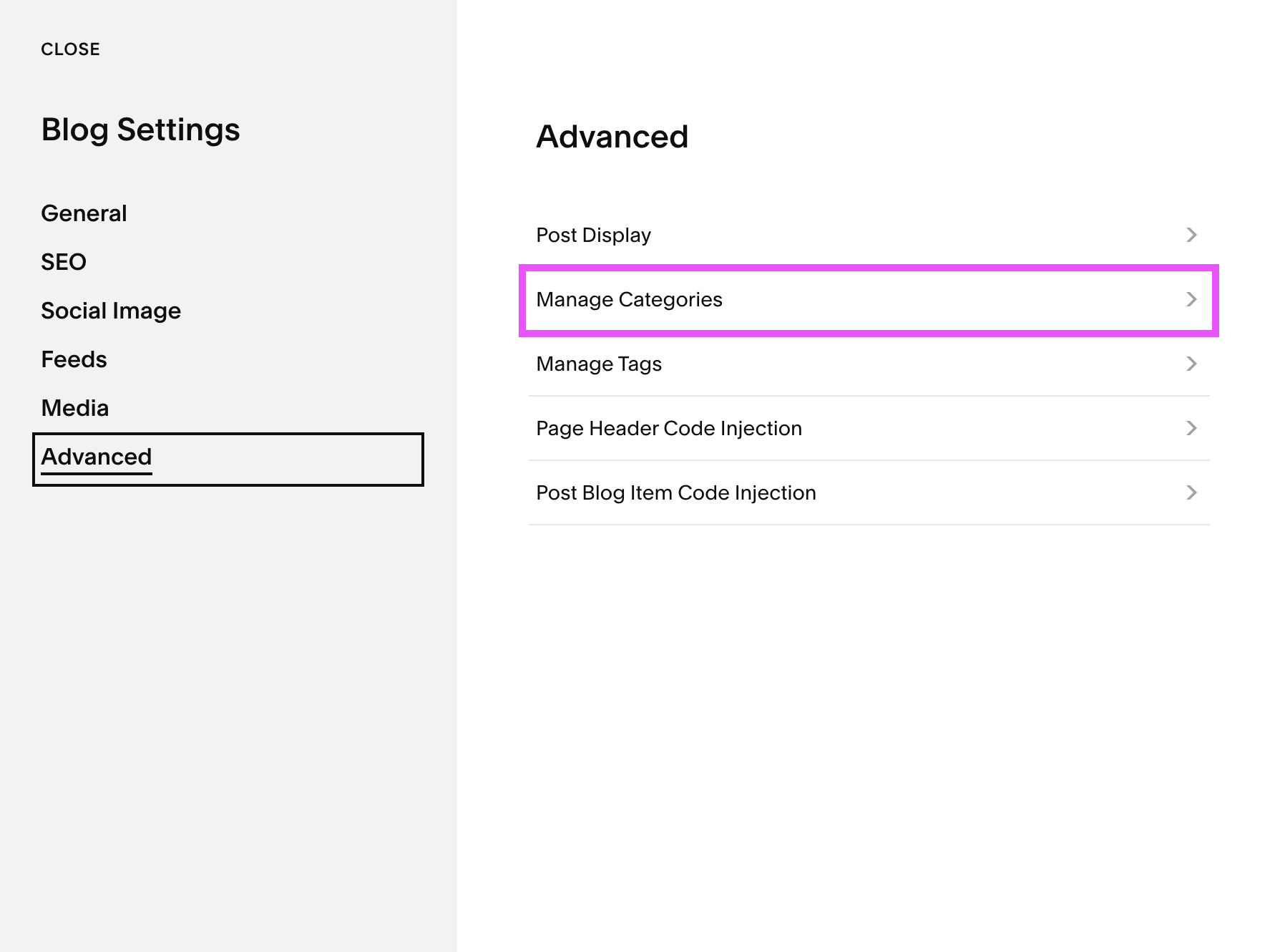 managing blog categories in Squarespace 7.0