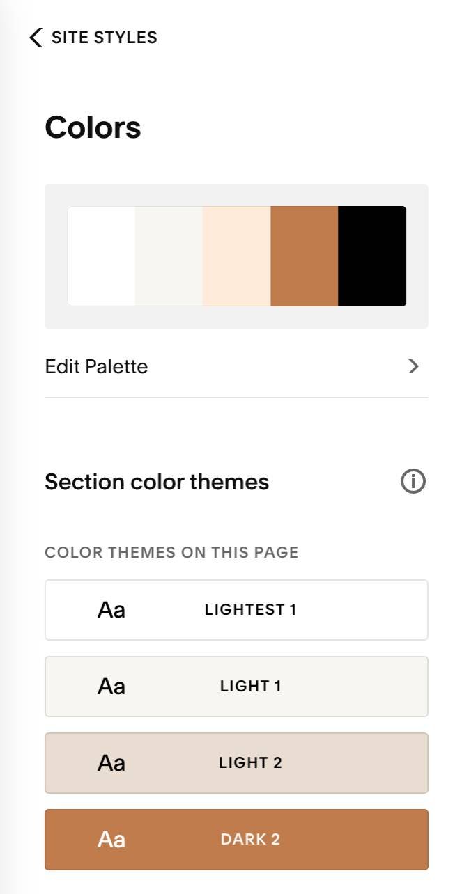 Color panel in Squarespace