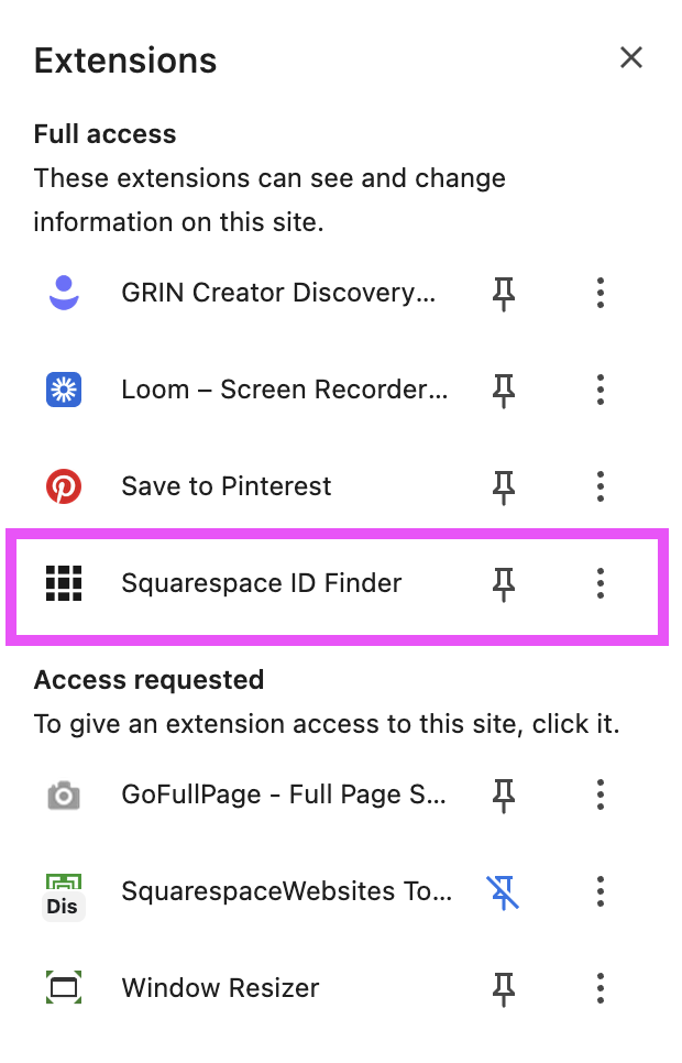 Squarespace ID finder chrome extension
