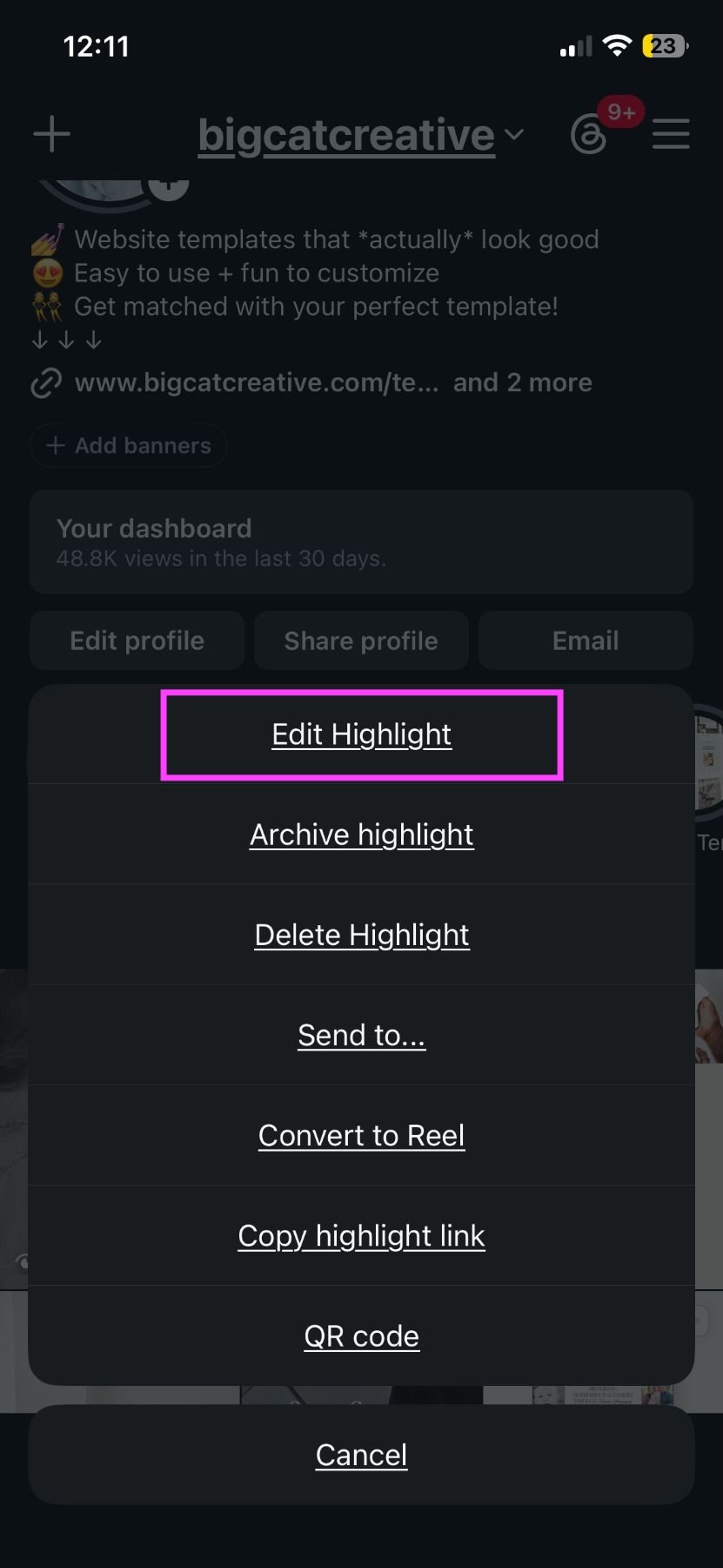 Editing an existing highlight