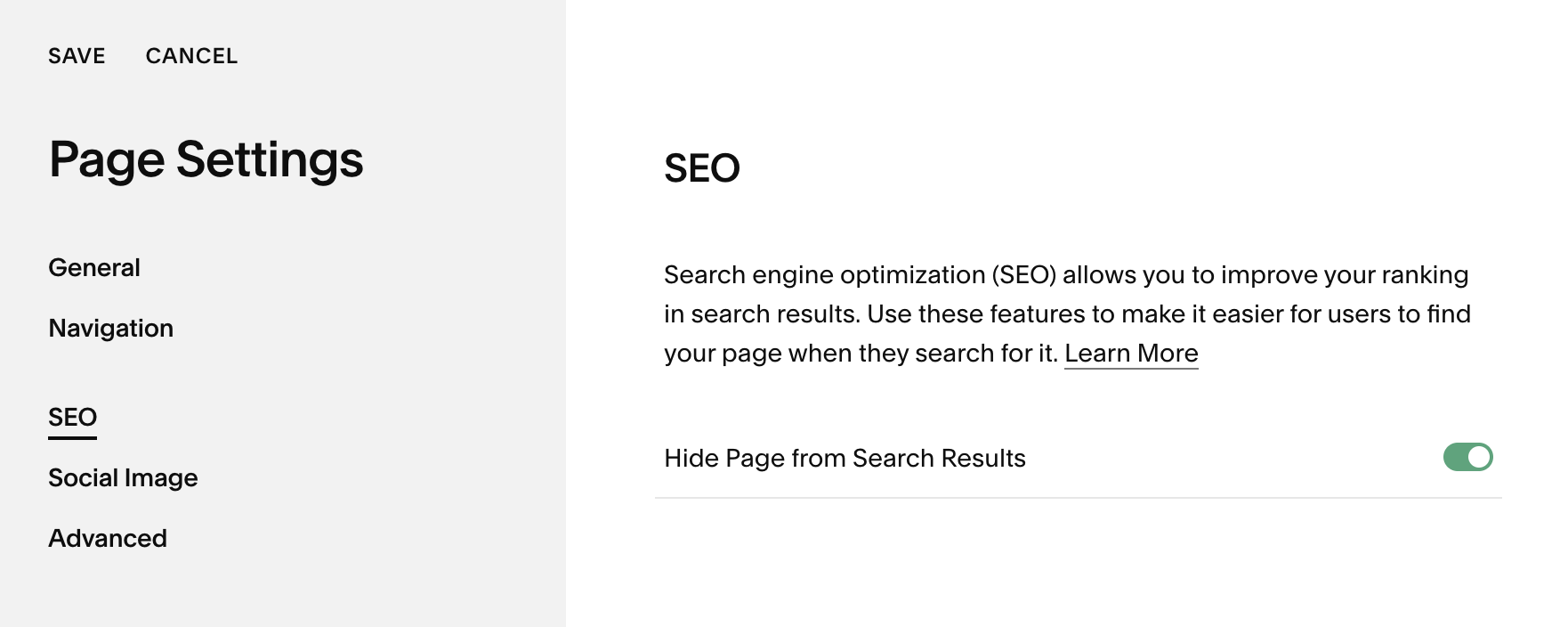 How to Hide a Page from Search Results in Squarespace