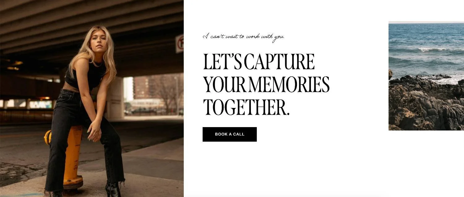contact section with clear CTA in the Nyx Squarespace Template by Big Cat Creative