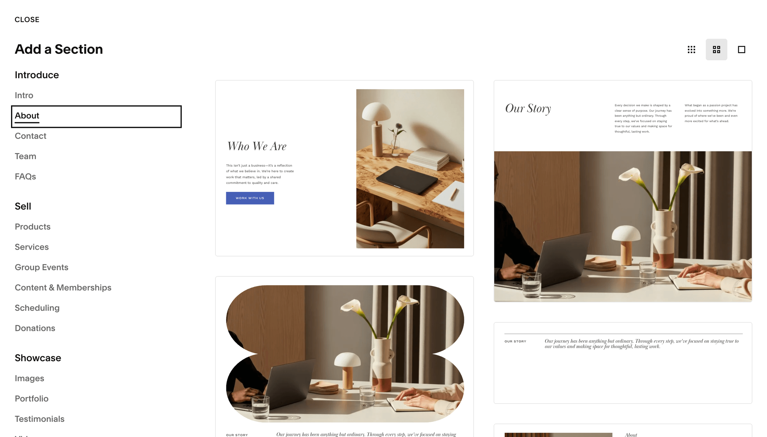 Adding sections in Squarespace
