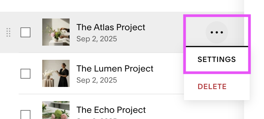 Accessing the portfolio project settings